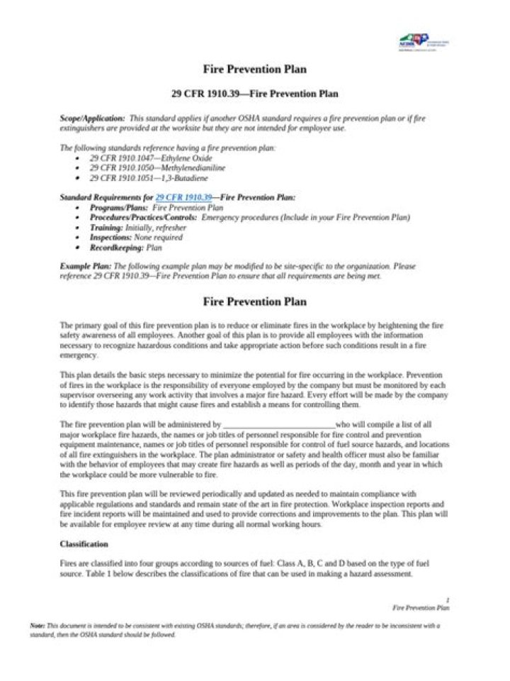 Does OSHA require a fire prevention plan