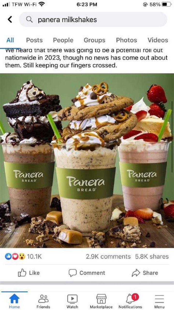 Does Panera milkshake