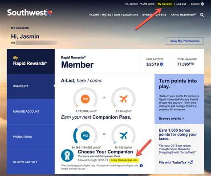 How do I check my Southwest Companion Pass