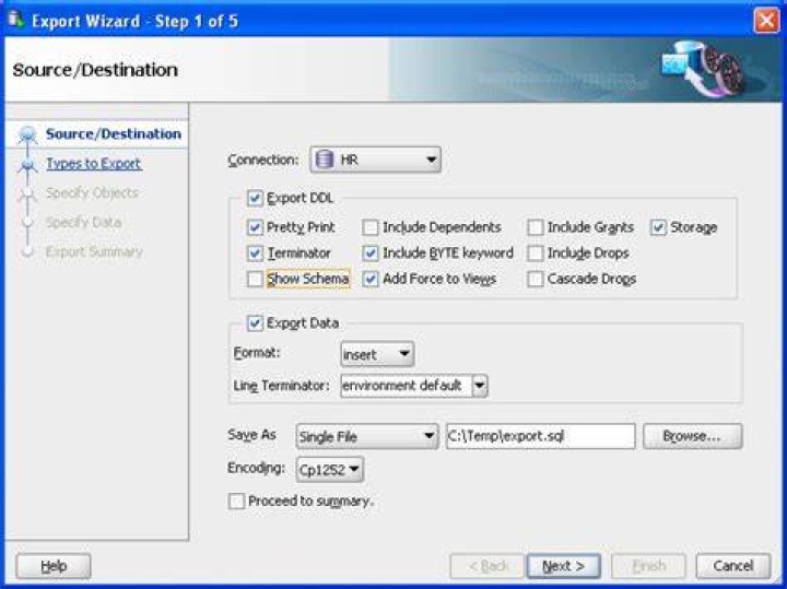 How do I export a table in Oracle