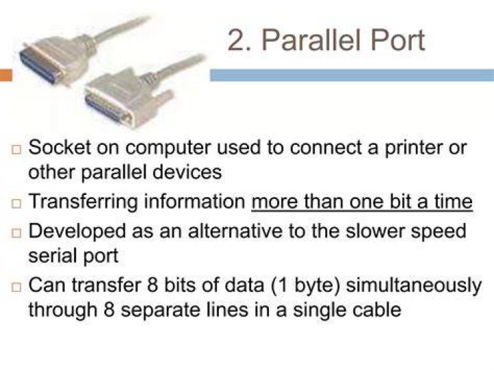 How many bits are transferred at a time in parallel ports