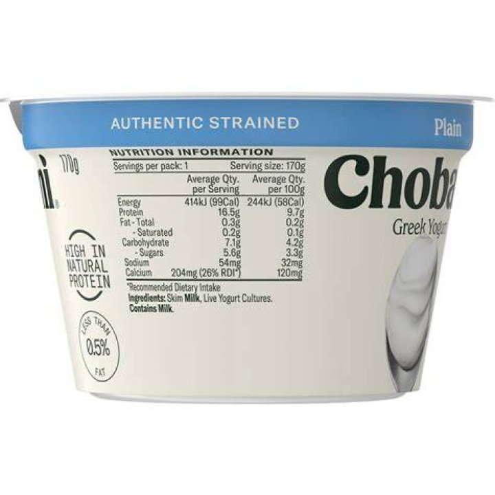 How many calories are in chobani plain Greek yogurt
