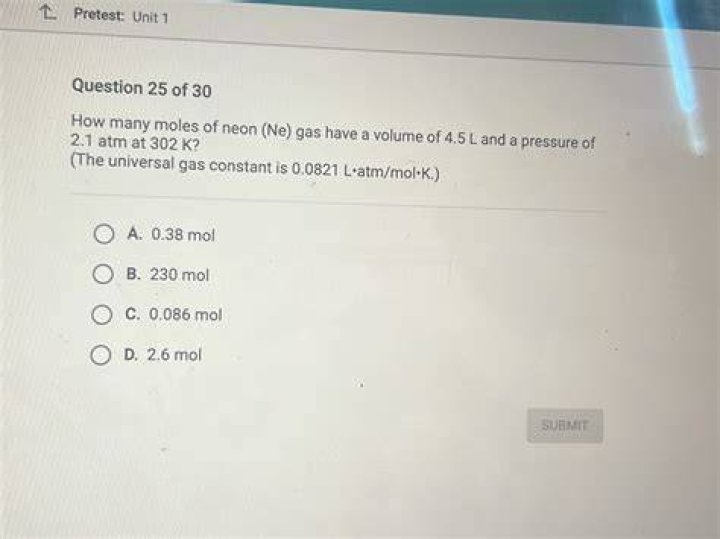 How many moles are in neon gas