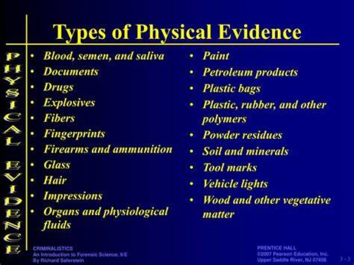 What is physical evidence list some examples