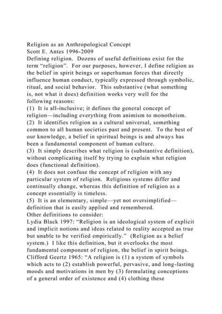 What is the anthropological definition of religion