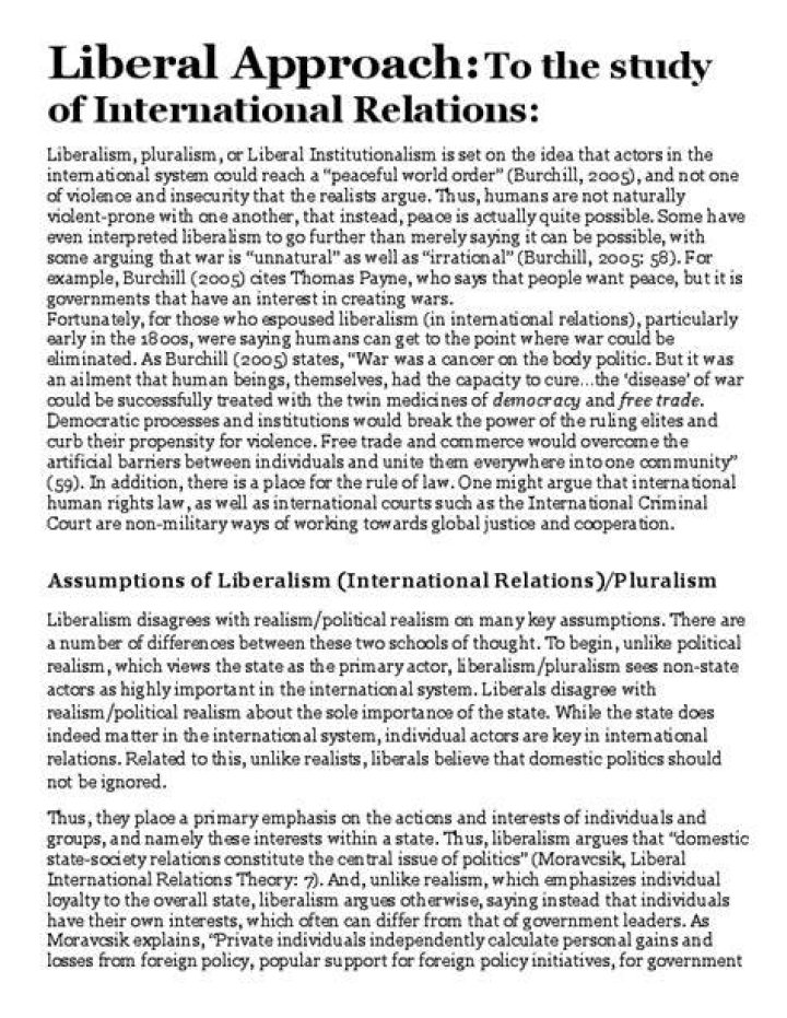 What is the liberal approach to international relations