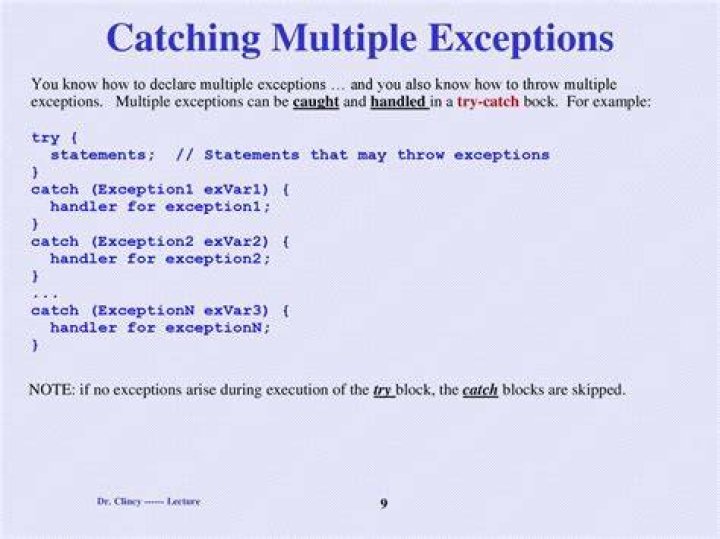 What is the order of catch blocks when catching more than one exception