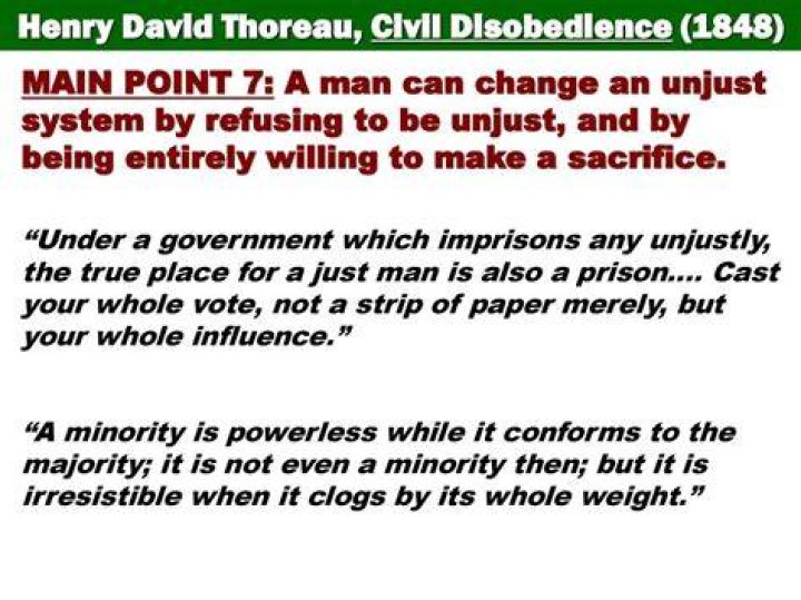 What is Thoreaus main point in civil disobedience